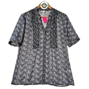 Banana Republic Blue Print Sheer Blouse